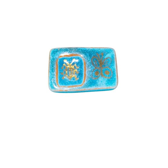 Vintage‎ Handcrafted BlueCeramic Brooch With Gold Insect & Butterfly Design Boho - Picture 5 of 5